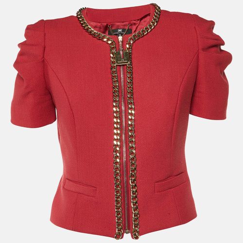 Rouge Crepe Chain Detail Zip Up jacket L - Elisabetta Franchi - Modalova