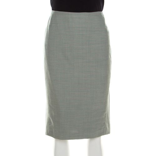 And White Mini Houndstooth Pattern Wool Rowena Pencil Skirt L - Escada - Modalova