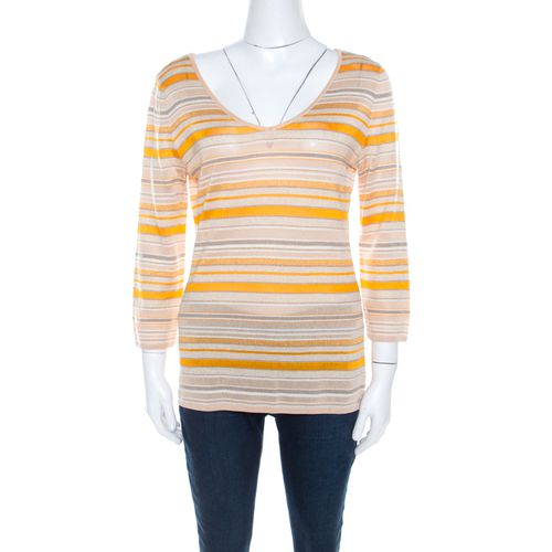 And Orange Stripes Knit Long Sleeve Top L - Escada - Modalova