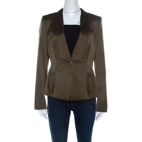 Olive Silk Satin Tailored Blazer M - Escada - Modalova