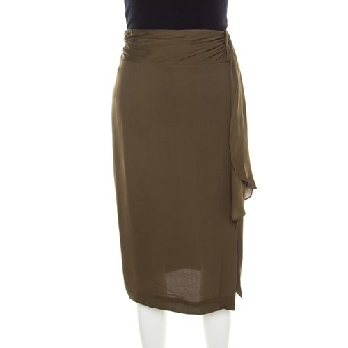 Moss Silk Gathered Waistband Pencil Skirt L - Escada - Modalova