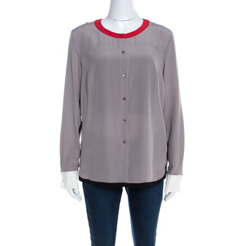 Pewter Silk Contrast Trim Long Sleeve Nendi Blouse M - Escada - Modalova