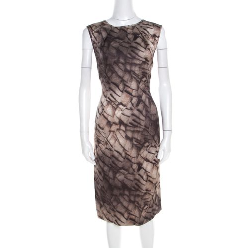 Mosaic Print Textured Silk Wool Sheath Dress L - Escada - Modalova