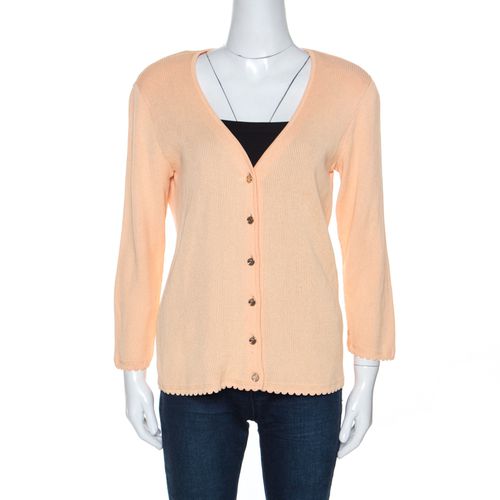 Peach Rib Knit Padded Shoulder Button Front Cardigan M - Escada - Modalova