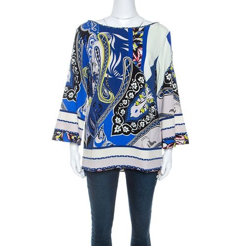 Etro Blue Printed Wool Crepe Top L - Etro - Modalova