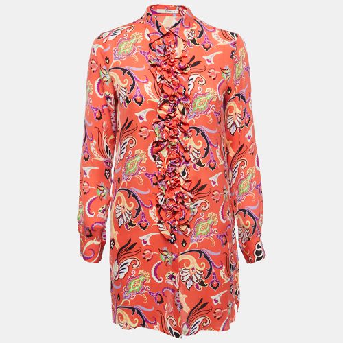 Printed Silk Ruffled Button Front Shirt Blouse M - Etro - Modalova