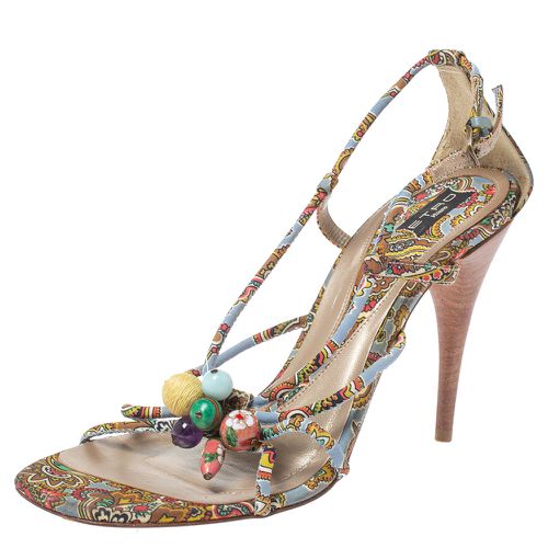 Fabric Paisley Print Strappy Embellished Open Toe Ankle Strap Sandals Size 40 - Etro - Modalova