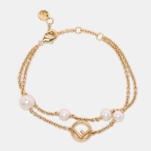 F is Faux Pearl Tone Station Bracelet - Fendi - Modalova