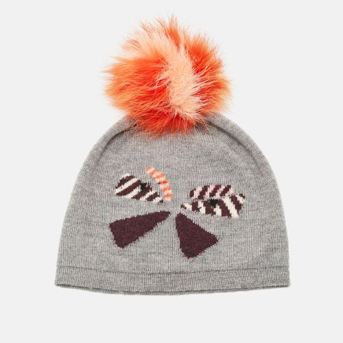 Intarsia Wool Pom Pom Beanie - Fendi - Modalova