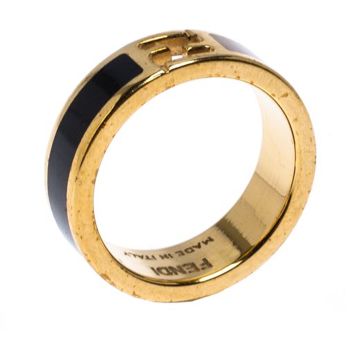 The sta Bi-color Enamel Gold Tone Band Ring Size 54.5 - Fendi - Modalova