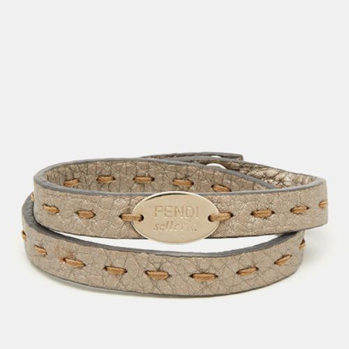 Selleria Leather Silver Tone Double Wrap Bracelet - Fendi - Modalova