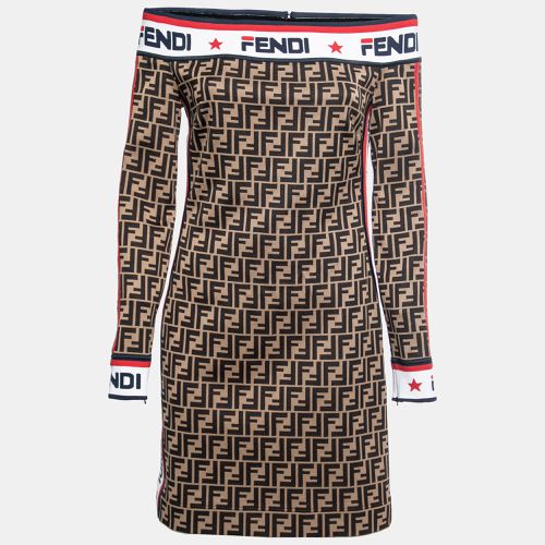 Zucca Jacquard Knit Logo Tape Trimmed Off-Shoulder Dress M - Fendi - Modalova