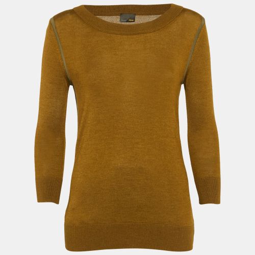 Olive Silk Trim Cashmere Knit Long Sleeve Jumper S - Fendi - Modalova