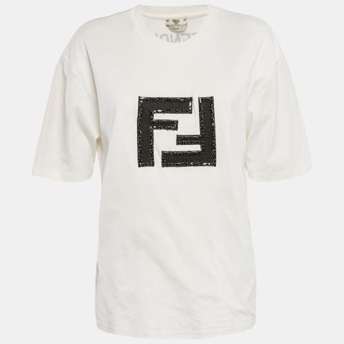 Logo Embellished Cotton Crew Neck T-Shirt M - Fendi - Modalova