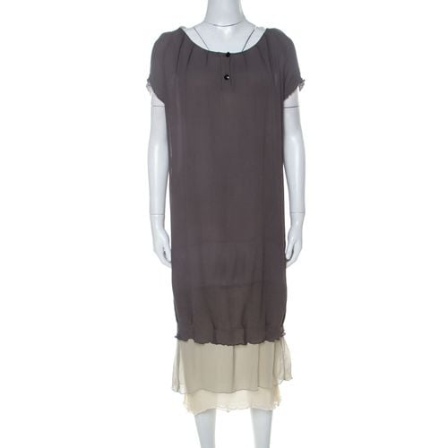 Silk Ombre Fur Detail Layered Short Sleeve Dress M - Fendi - Modalova