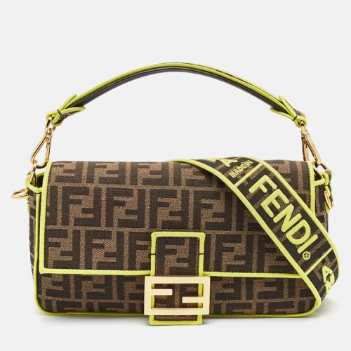 Tobacco/Neon Green Zucca Jacquard Canvas Medium Baguette Bag - Fendi - Modalova