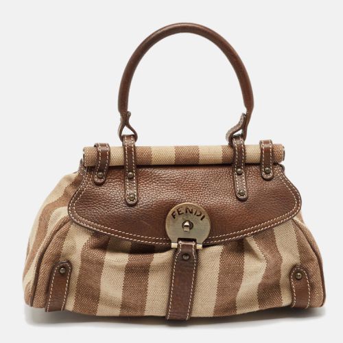 Beige Stripe Canvas and Leather Magic Top Handle Bag - Fendi - Modalova