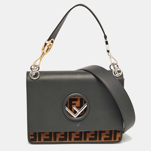 Brown Zucca Leather and Velvet Kan I F Logo Top Handle Bag - Fendi - Modalova