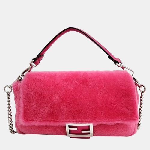 Fur and Leather Trim Baguette Bag - Fendi - Modalova