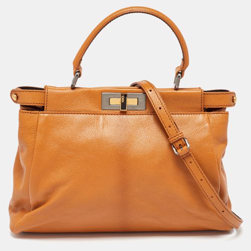 Mustard Leather Regular Peekaboo Top Handle Bag - Fendi - Modalova