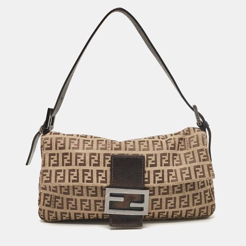 Brown Zucchino Fabric and Leather Baguette Bag - Fendi - Modalova