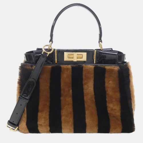 Peekaboo /Brown Fur and Peekaboo Leather Satchel Bag - Fendi - Modalova