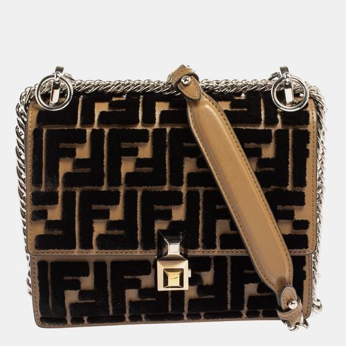 Brown Leather and Velvet Small Kan I Chain Shoulder Bag - Fendi - Modalova