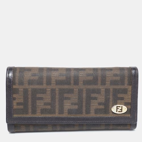 Dark /Tobacco Zucca Canvas and Leather Trifold Continental Wallet - Fendi - Modalova