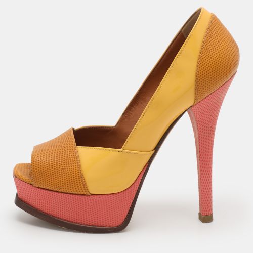 Tri Color sta Colorblock Lizard-Embossed Leather Peep Toe Platform Pumps Size 36 - Fendi - Modalova