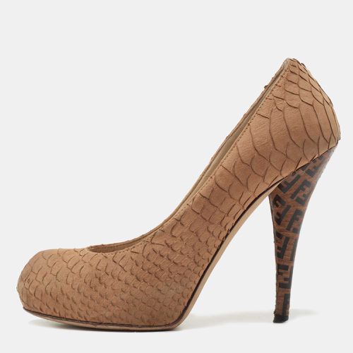 Brown Python Embossed Leather FF Logo Heel Platform Pumps Size 36.5 - Fendi - Modalova