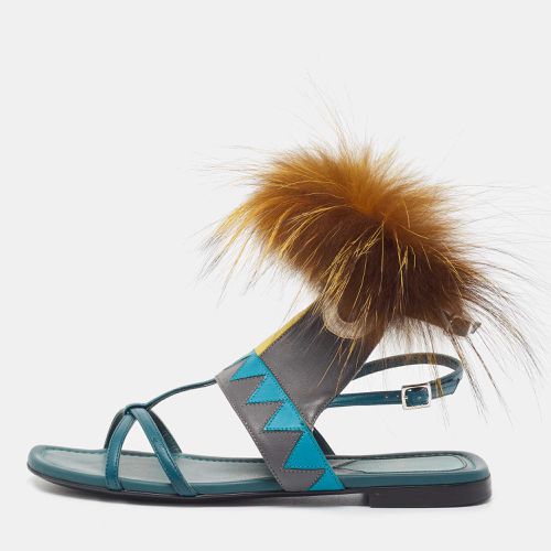 Tricolor Leather and Fur Monster Eye Ankle Strap Flat Sandals Size 35 - Fendi - Modalova