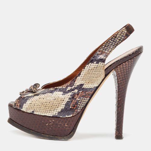 Tricolor Python Bow sta Slingback Pumps Size 39.5 - Fendi - Modalova