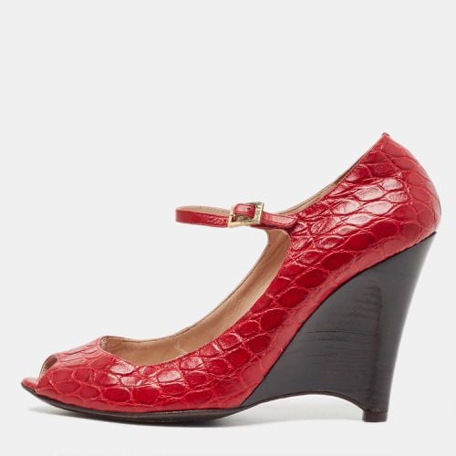 Croc Embossed Leather Peep Toe Wedges Pumps Size 39.5 - Fendi - Modalova