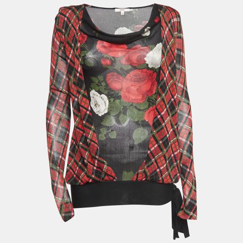 Red Checked Floral Print Silk Long Sleeve Top M - Kenzo - Modalova