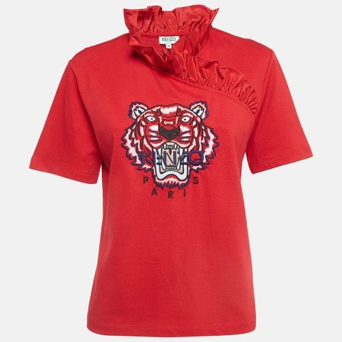 Tiger Logo Embroidered Cotton Ruffle Neck T-Shirt M - Kenzo - Modalova