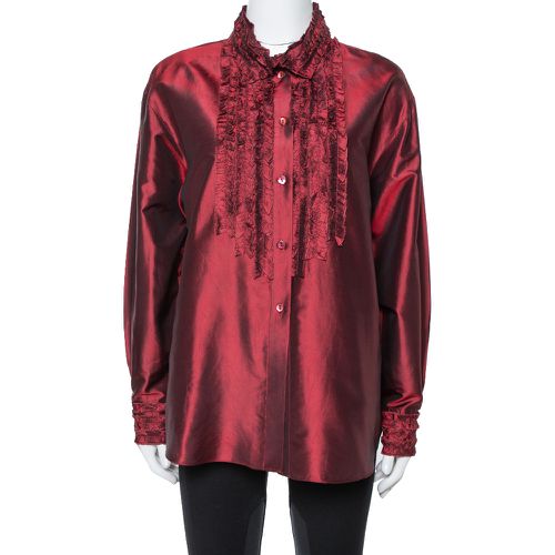 Maroon Silk Ruffled Detail Long Sleeve Blouse M - Kenzo - Modalova