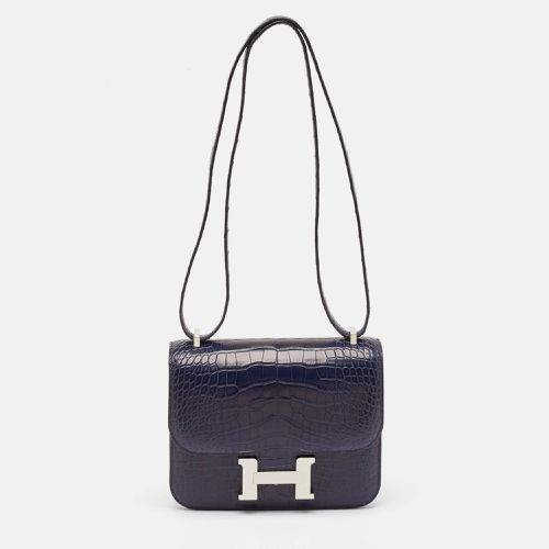 Bleu Indigo/Rose Pourpre Matte Alligator Palladium Finish Constance 18 Mini Bag - Hermes - Modalova