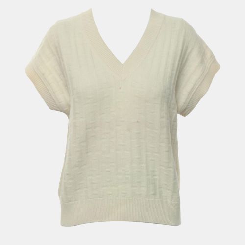 Cream Wool, Polyamide Knitted V-Neck Top IT Women 34 - Hermes - Modalova