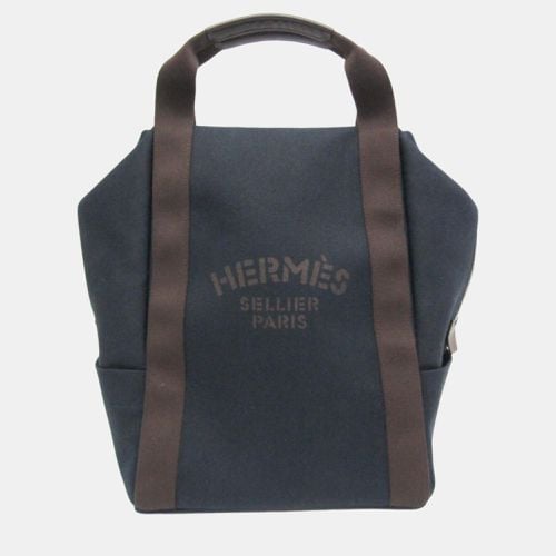 Navy Pansage Groom Toile Chevron Leather Backpack - Hermes - Modalova