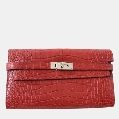 Alligator Burgundy Kelly Wallet - Hermes - Modalova