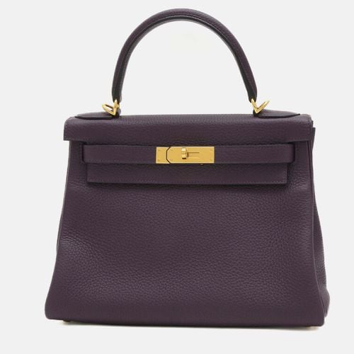 Raisin Taurillon Clemence Leather Kelly 28 Tote Bag - Hermes - Modalova