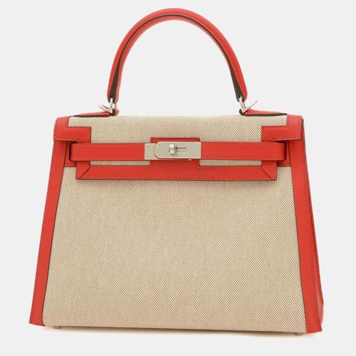 Ecru Rouge Coeur Toile H Swift Kelly 28 Handbag - Hermes - Modalova