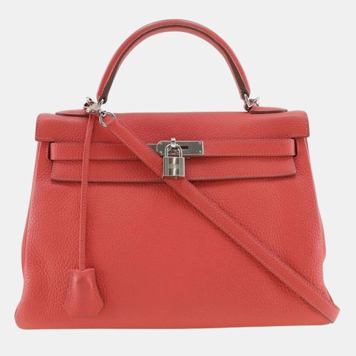 Coral Taurillon Clemence Leather Kelly 32 Tote Bag - Hermes - Modalova