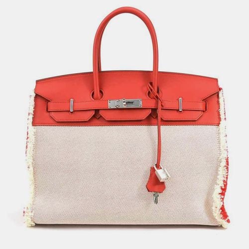 Handbag Birkin Frei Frey 35 Vaux Swift/Twill Ash Rouge Coup Silver Ladies - Hermes - Modalova