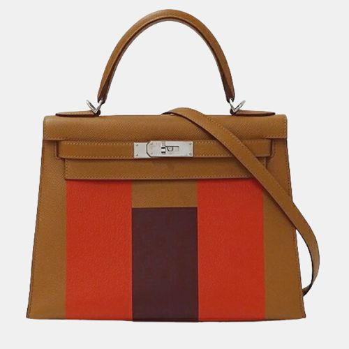 Kelly Letter 28 Vaux Epson Gold Capucines Rouge Ash Bag Women's Handbag Shoulder 2way Outside Sewing Brown C Engraved - Hermes - Modalova