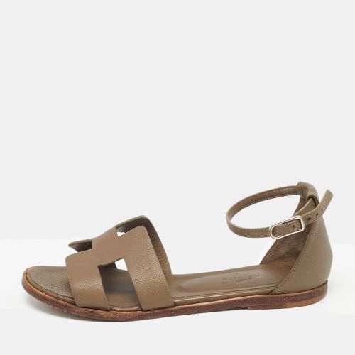 Leather Santorini Ankle Strap Flat Sandals Size 37 - Hermes - Modalova