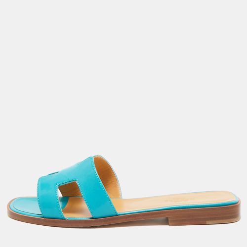 Turquoise Leather Oran Flat Slides Size 36 - Hermes - Modalova