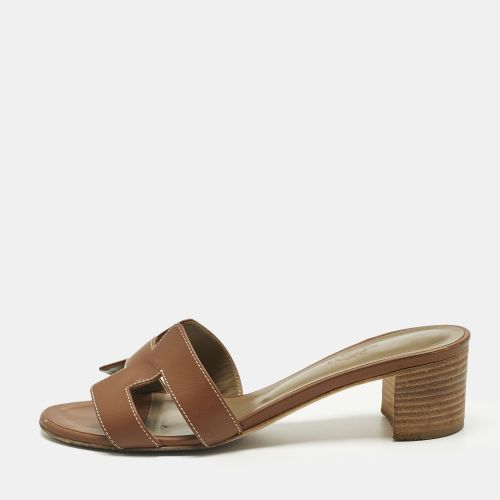 Leather Oasis Block Heel Slide Sandals Size 38 - Hermes - Modalova