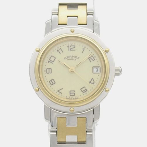 Ivory Yellow Gold Plated Stainless Steel Clipper CL4.220 Quartz Women's Wristwatch 24 mm - Hermes - Modalova