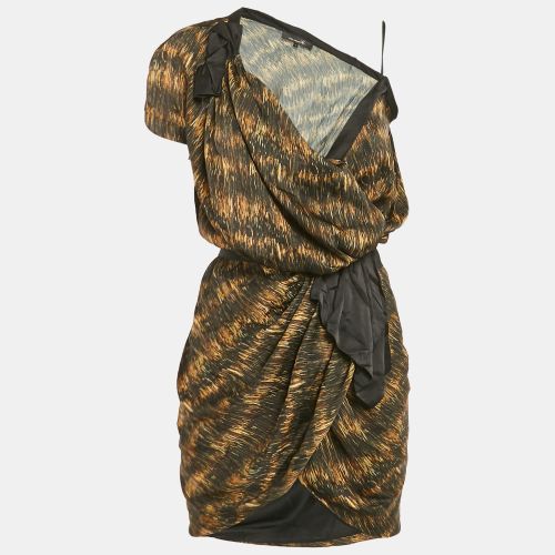 Black Printed Satin Asymmetric Wrap Mini Dress XS - Isabel Marant - Modalova